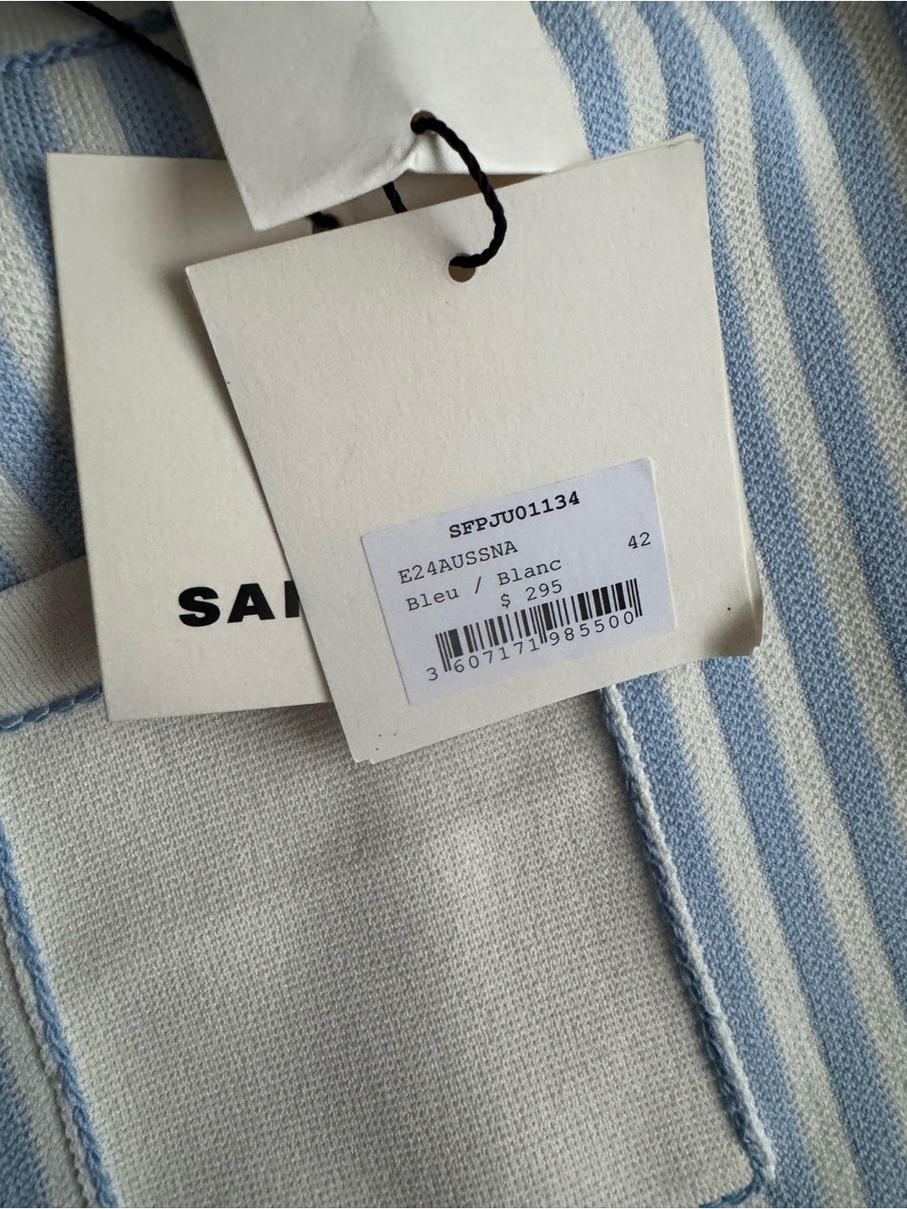 NWT Sandro size 42 Blue and Cream white Striped Mini Skirt with Patch Pockets - Picture 7 of 13